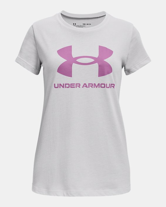 Girls' UA Sportstyle Graphic Short Sleeve, Gray, pdpMainDesktop image number 0